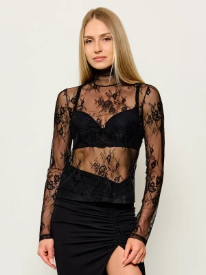 Patrizia Pepe Koronkowy półgolf | Slim Fit czarny