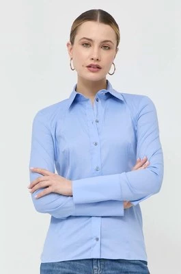 Patrizia Pepe koszula damska kolor niebieski slim z kołnierzykiem klasycznym CC0356 A01
