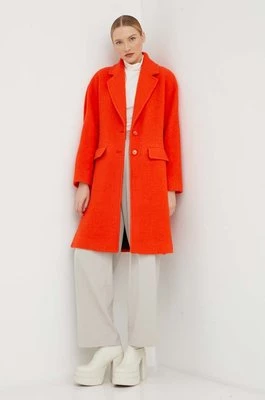 Patrizia Pepe płaszcz wełniany kolor pomarańczowy przejściowy