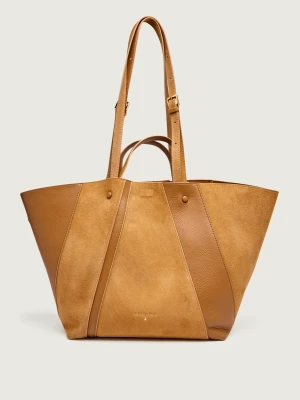 Patrizia Pepe Shopperka + saszetka (In)Complete | zamsz | z dodatkiem skóry camel