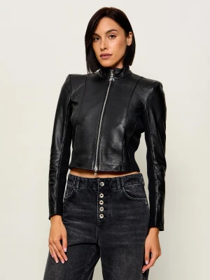 Patrizia Pepe Skórzana kurtka | Cropped Fit czarny