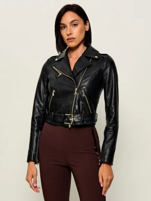 Patrizia Pepe Skórzana ramoneska | Cropped Fit czarny