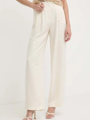 Patrizia Pepe spodnie z domieszką lnu kolor beżowy szerokie high waist 2P1609 A052