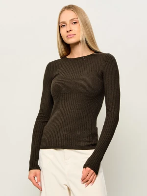 Patrizia Pepe Sweter | Slim Fit | z dodatkiem wełny brązowy