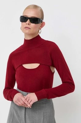 Patrizia Pepe sweter wełniany damski kolor czerwony lekki z półgolfem