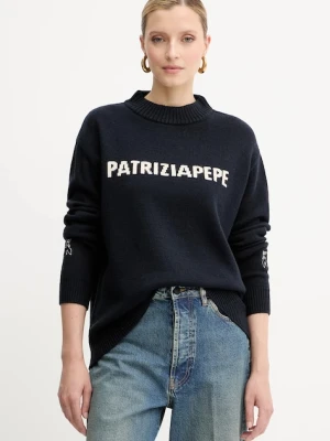 Patrizia Pepe sweter wełniany damski kolor granatowy z półgolfem 8K0335 K282