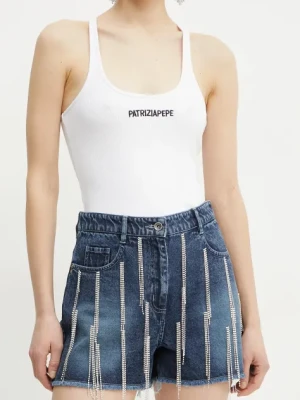 Patrizia Pepe szorty jeansowe damskie kolor niebieski z aplikacją high waist 2P1687 D106