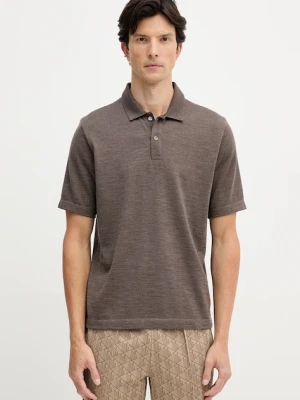 Paul&Shark polo wełniane Knitwear męski kolor brązowy gładki 15311170