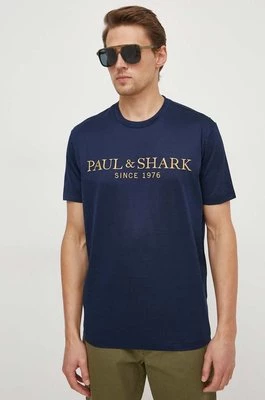 Paul&Shark t-shirt bawełniany męski kolor granatowy z aplikacją 24411020