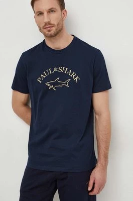 Paul&Shark t-shirt bawełniany męski kolor granatowy z nadrukiem 24411032