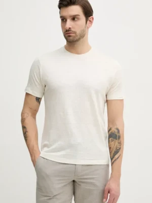 Paul&Shark t-shirt lniany męski kolor beżowy gładki 25411020