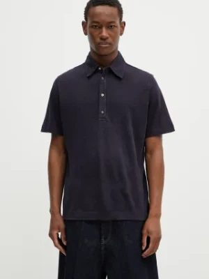 Paul Smith polo lniane męski kolor granatowy gładki M1R-446Z-P01764