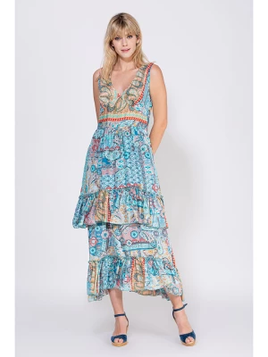 Peace & Love Sukienka w kolorze beżowo-turkusowym rozmiar: XL