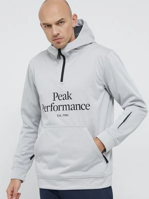 Peak Performance Bluza męska kolor szary z kapturem z nadrukiem