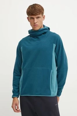 Peak Performance bluza Treeline Fleece męska kolor turkusowy z kapturem wzorzysta G79917