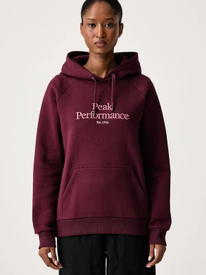 Peak Performance bluza z kapturem damska z bawełną bordowy