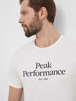 Peak Performance t-shirt bawełniany męski kolor biały z nadrukiem