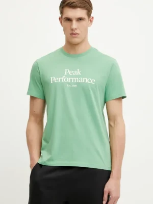 Zdjęcie produktu Peak Performance t-shirt bawełniany męski kolor zielony z nadrukiem