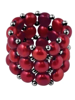 Pearl Addict Pierścionek perłowy w kolorze czerwonym rozmiar: onesize