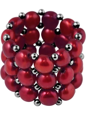 Pearl Addict Pierścionek perłowy w kolorze czerwonym rozmiar: onesize