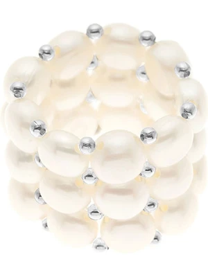Pearl Addict Pierścionek w kolorze kremowym z perłami rozmiar: onesize