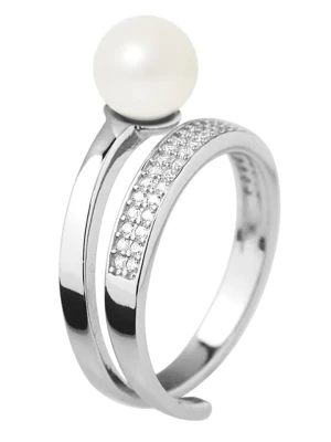Pearl Addict Srebrny pierścionek z perłą i cyrkoniami rozmiar: onesize