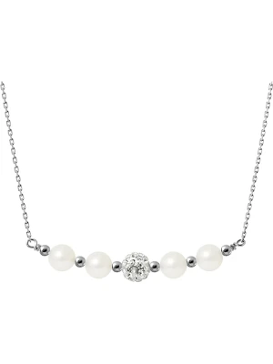 Pearl Addict Srebrny naszyjnik z kryształkami i perłami w kolorze białym - dł. 38 cm rozmiar: onesize