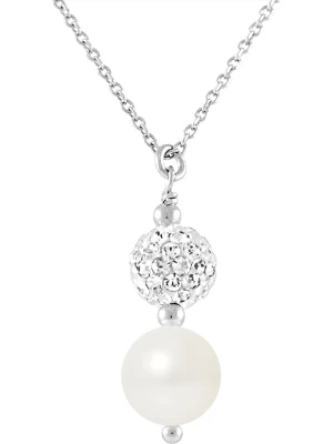 Pearline Srebrny naszyjnik z kryształkami i perłami w kolorze kremowym - dł. 42 cm rozmiar: onesize