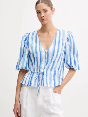 Pedro del Hierro bluzka lniana damska kolor fioletowy wzorzysta 7659079
