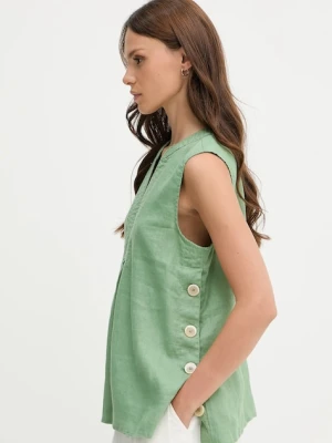 Pedro del Hierro bluzka lniana damska kolor zielony gładka 7659074