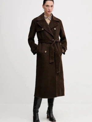 Pedro del Hierro płaszcz z dodatkiem wełny kolor brązowy 7522237
