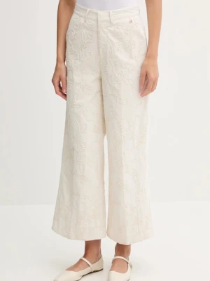 Pedro del Hierro spodnie bawełniane damskie kolor beżowy szerokie high waist 7609785