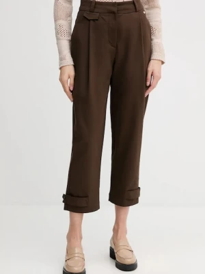 Pedro del Hierro spodnie damskie kolor brązowy fason chinos high waist 7602505