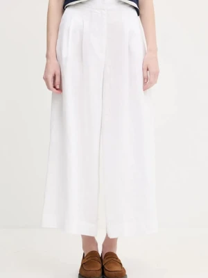 Pedro del Hierro spodnie lniane damskie kolor biały szerokie high waist 7609786