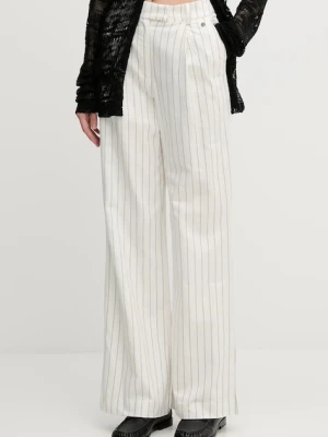 Pedro del Hierro spodnie z domieszką lnu damskie kolor beżowy szerokie high waist 7609760