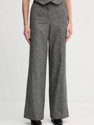 Pedro del Hierro spodnie z domieszką wełny damskie kolor szary proste high waist 7602535