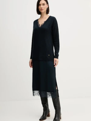 Pedro del Hierro sukienka z domieszką wełny kolor granatowy midi prosta 6192942