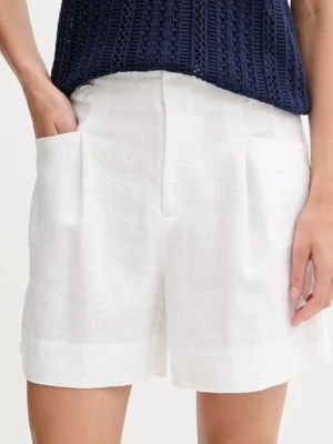 Pedro del Hierro szorty lniane damskie kolor biały gładkie high waist 2459132