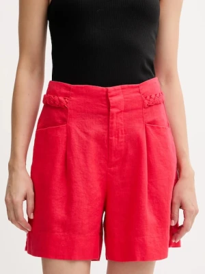 Pedro del Hierro szorty lniane damskie kolor czerwony gładkie high waist 2459132