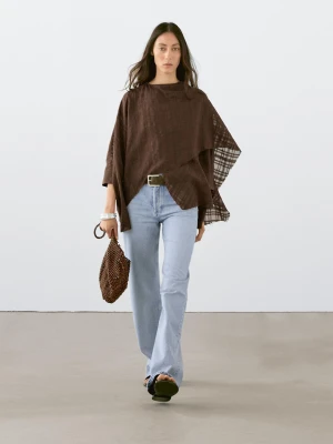Peleryna Z Mieszanki Lnu W Kratkę - Brązowy - - Massimo Dutti - Kobieta