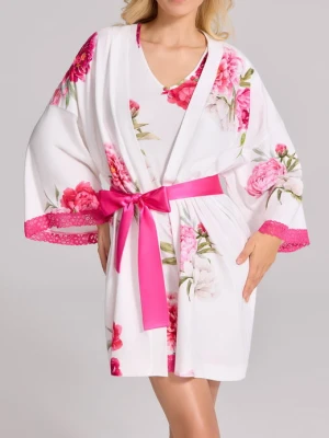 PENIUAR DAMSKI W RÓŻOWE KWIATY Z SATYNOWYM PASKIEM AMARYLIS POUPEE MARILYN