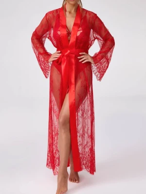 Peniuar koronkowy wiązany wstążką w talii - Lejla POUPEE