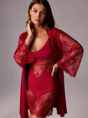 Peniuar z bambusowej dzianiny i francuskiej koronki - Merlot POUPEE