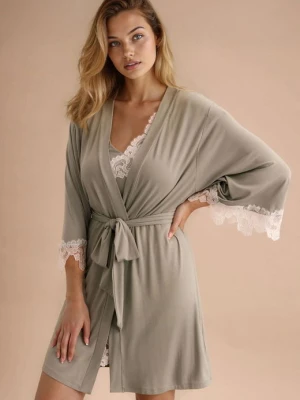 Peniuar z dzianiny bambusowej z gipiurą - Sage POUPEE