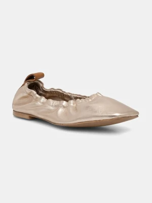 Pepe Jeans baleriny skórzane POPPY LOGO kolor złoty PLS10429