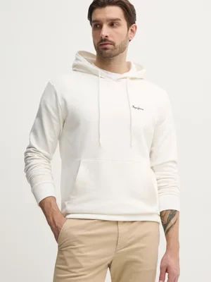 Pepe Jeans bluza bawełniana ESSENTIAL HOODIE męska kolor biały z kapturem gładka PM582839