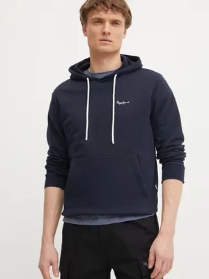 Pepe Jeans bluza bawełniana ESSENTIAL HOODIE męska kolor granatowy z kapturem gładka PM582839