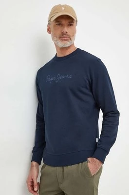 Pepe Jeans bluza bawełniana Joe Crew męska kolor granatowy z aplikacją