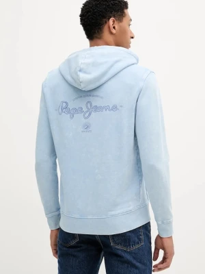 Pepe Jeans bluza bawełniana męska kolor niebieski z kapturem z nadrukiem PM582916