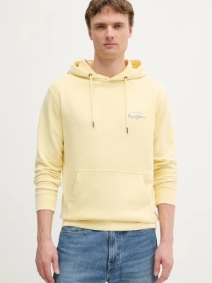 Pepe Jeans bluza bawełniana męska kolor żółty z kapturem z nadrukiem PM582916